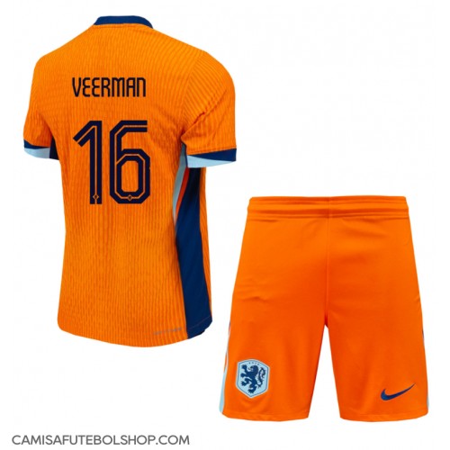 Camisa de time de futebol Holanda Joey Veerman #16 Replicas 1º Equipamento Infantil Europeu 2024 Manga Curta (+ Calças curtas)